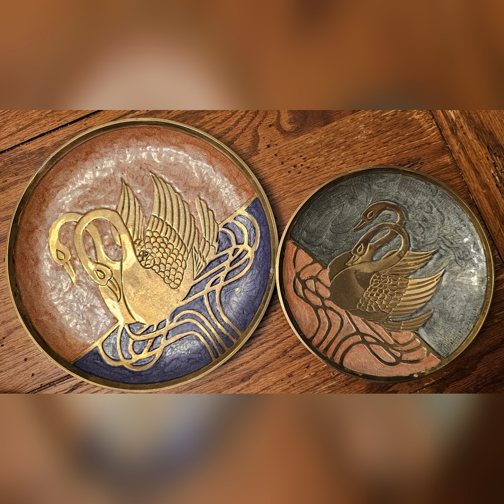 BRASS SWAN DECOR MADE IN INDIA PLATE AND BOWL WALL DECOR